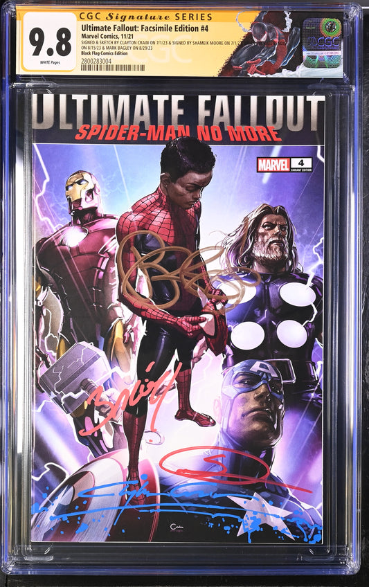 CGC 9.8 - Ultimate Fallout #4 Facsimile (Signed by Shameik Moore + 3x SS)